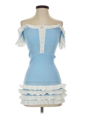 Captain Blue & White Ruffle Knit Mini Dress / Tunic